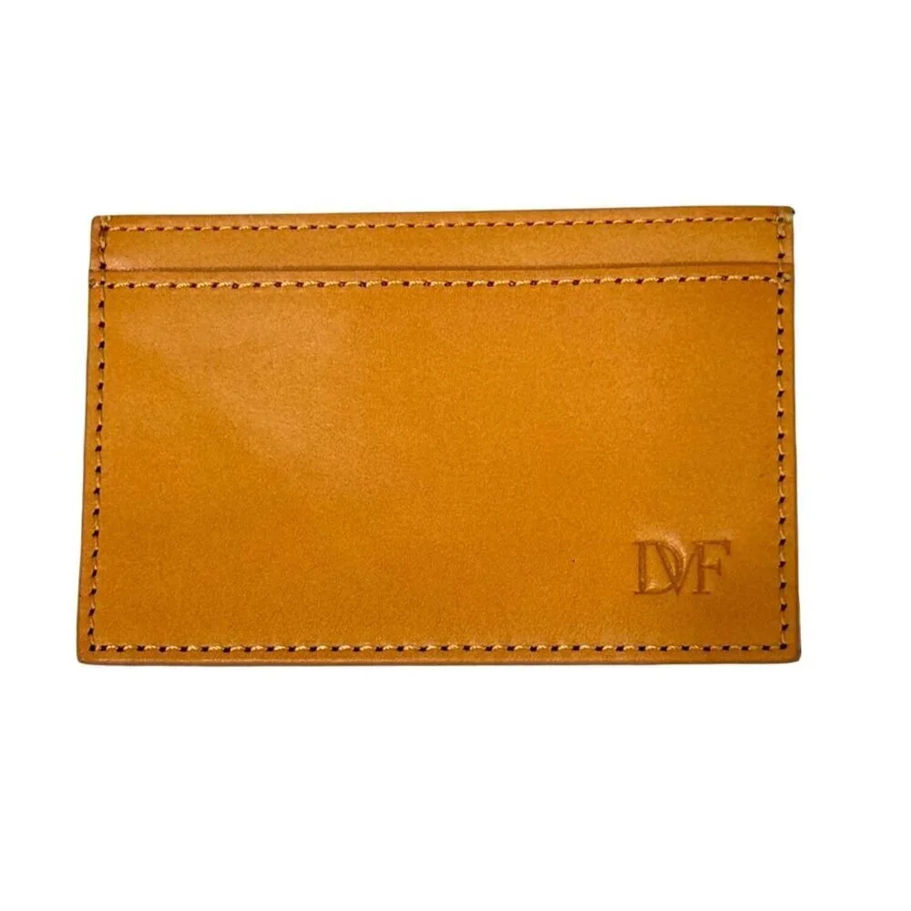 DVF Diane von Furstenberg NEW Slim Credit Card Case Brown Leather BLK/WHT Fabric